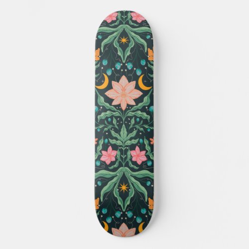 Magical flowers garden in starry night skateboard