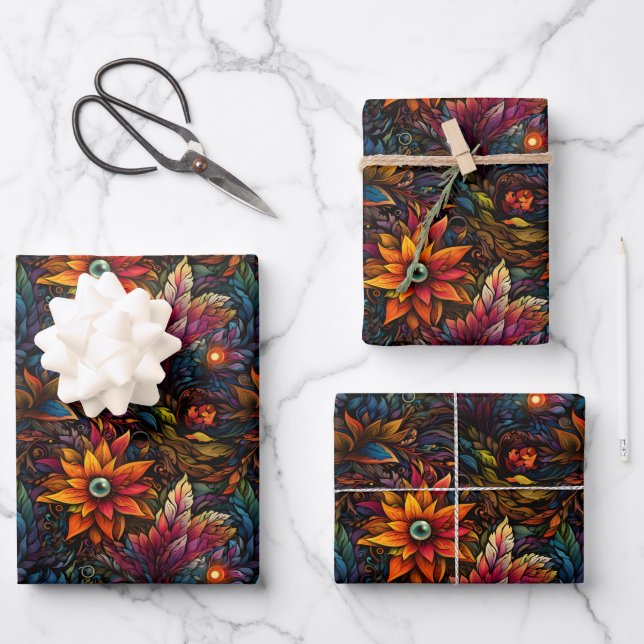 Magical Flowers & Leaves Wrapping Paper Sheets (Front)