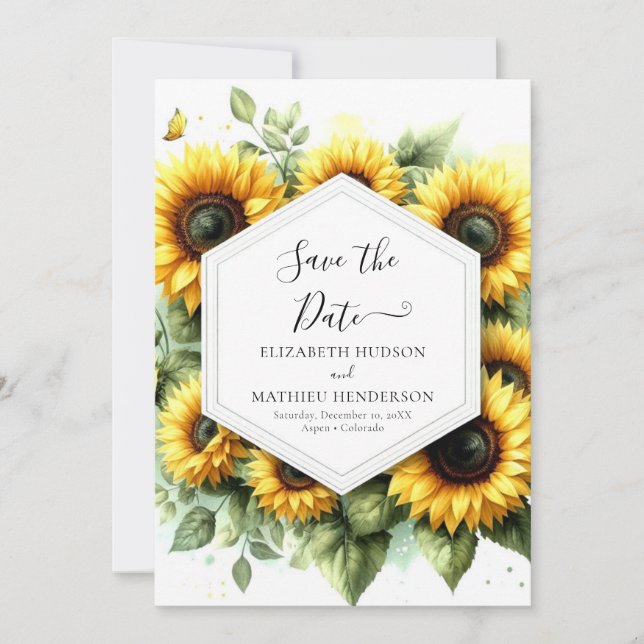 Magical Flowers Sunflower Wedding Save The Date (Front)