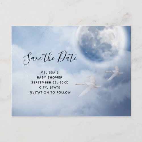 Magical Flying Swans Baby Shower Save the Date Invitation Postcard