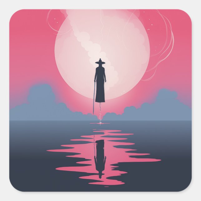Magical Flying Witch  Sci Fi Witchcraft Themed Square Sticker (Front)