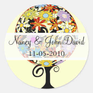 Magical Forest Circle of Love Flower Tree Wedding Classic Round Sticker