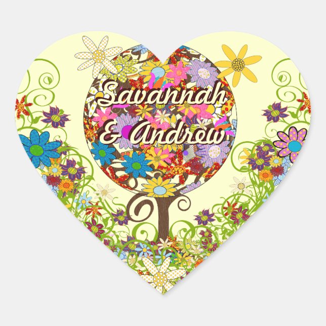 Magical Forest Circle of Love Flower Tree Wedding Heart Sticker (Front)