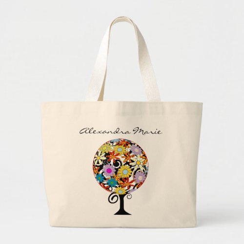 Magical Forest Circle of Love Flower Tree Wedding Large Tote Bag