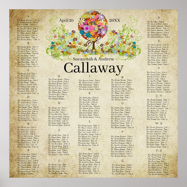 Magical Forest Circle of Love Flower Tree Wedding Poster (Front)