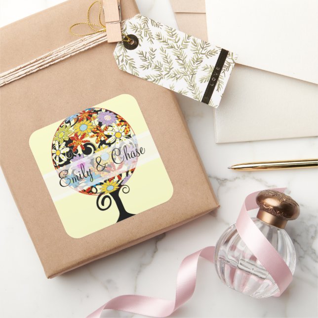 Magical Forest Circle of Love Flower Tree Wedding Square Sticker (Gifting)