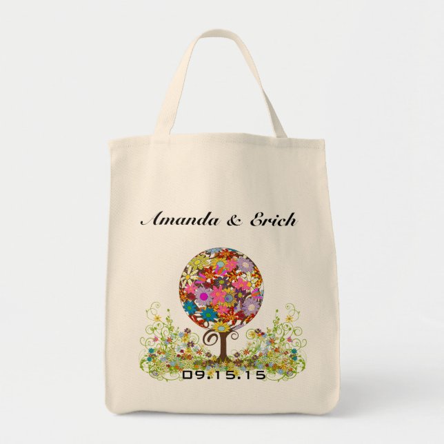 Magical Forest Circle of Love Flower Tree Wedding Tote Bag (Front)