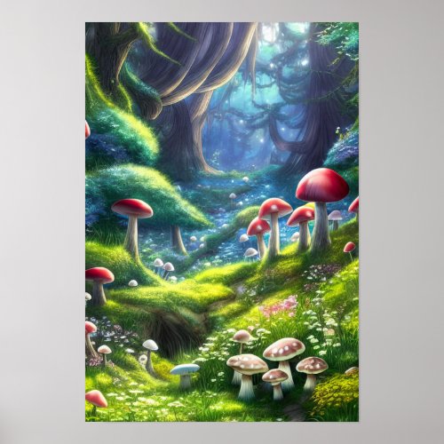 Magical Forest Enchanted Mushrooms Poster