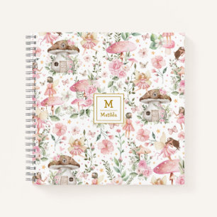 Magical Forest Fairy Pink Floral Garden Monogram Notebook