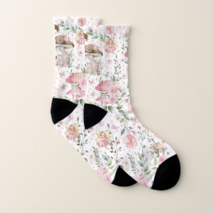 Magical Forest Fairy Pink Floral Garden Socks