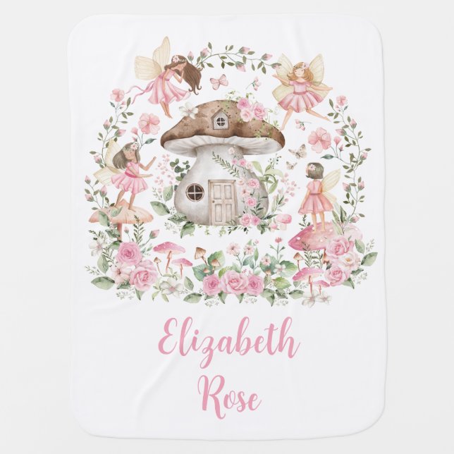Magical Forest Fairy Pink Floral Girl Nursery Baby Blanket (Front)