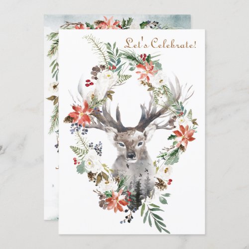 Magical Forest Floral Holiday Christmas Party Invitation