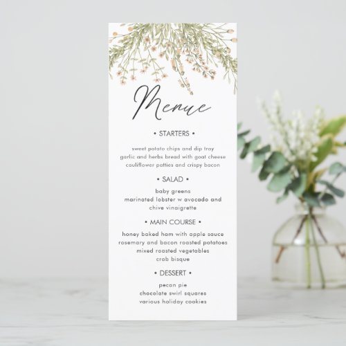 Magical Forest Floral Wedding Dinner Menu Card