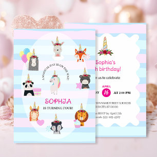"Magical Forest Friends" Unicorn Birthday Invitation