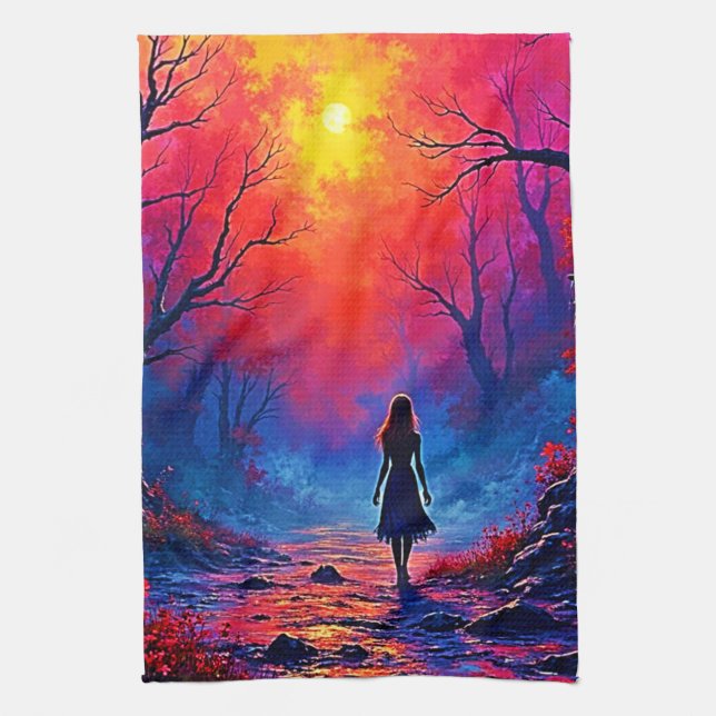 Magical Forest Girl's Solitude Design Kitchen Towel (Vertical)