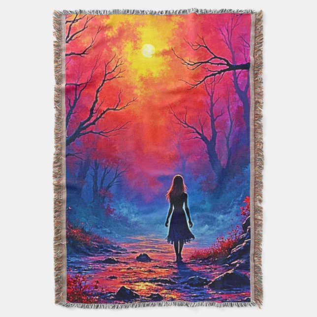 Magical Forest Girl's Solitude Design Throw Blanket (Front Vertical)