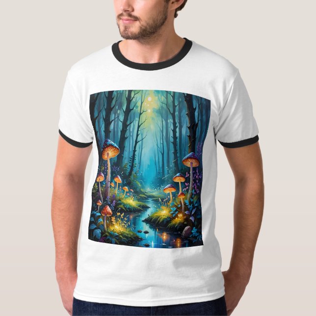 Magical Forest Glowing Mushroom Creek Tshirt (Front)