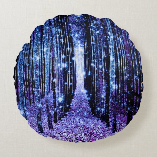 Magical Forest Path Purple Blue Round Pillow (Front)