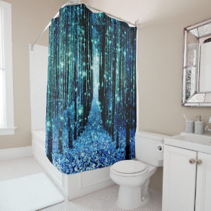 Magical Forest Path Turquoise Teal Blue Shower Curtain