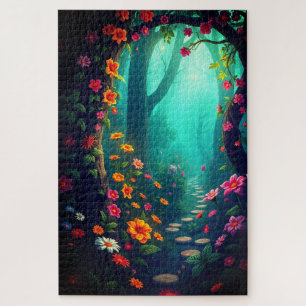 Magical Forest Pathway with Whimsical Wildflowers Jigsaw Puzzle