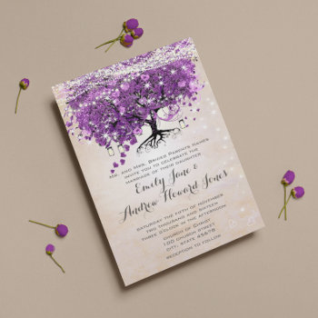 Magical Forest Peachy Pink Purple Heart Leaf Tree Invitation by samack at Zazzle