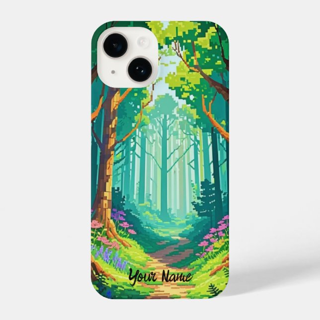 Magical Forest Pixel Art Personalized Name  iPhone Case (Back)