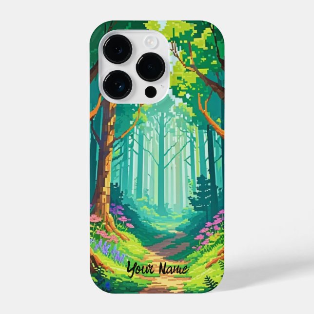 Magical Forest Pixel Art Personalized Name  iPhone Case (Back)