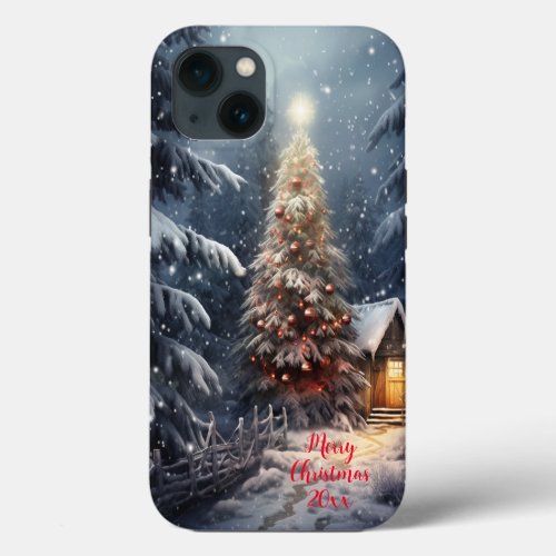 Magical Forest Snow Winter Merry Christmas Tree iPhone 13 Case
