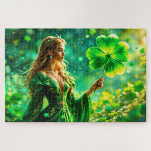 Magical forest St Patrick day nature fairy art Jigsaw Puzzle