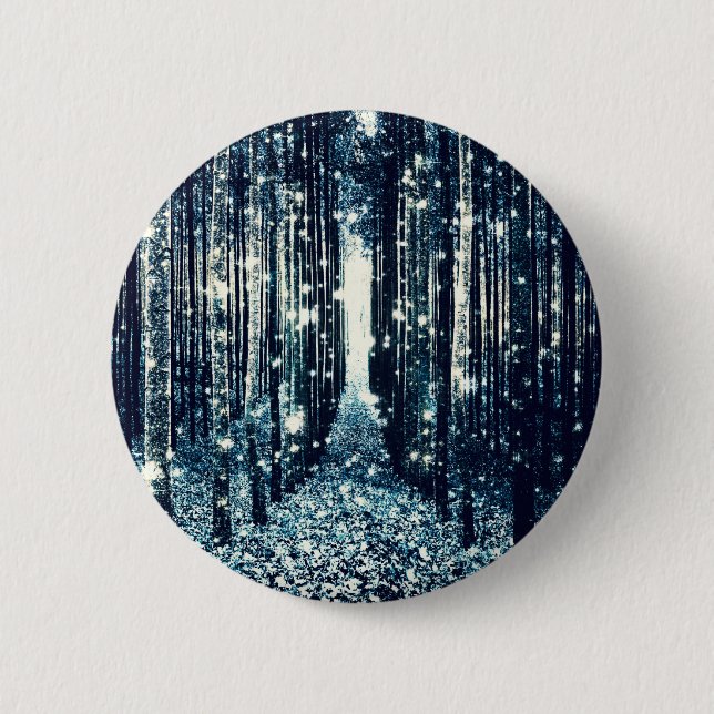 Magical Forest Teal Gray Elegance Pinback Button (Front)