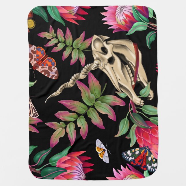 Magical Forest Unicorn Dark Pattern. Baby Blanket (Front)