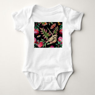 Magical Forest Unicorn Dark Pattern. Baby Bodysuit