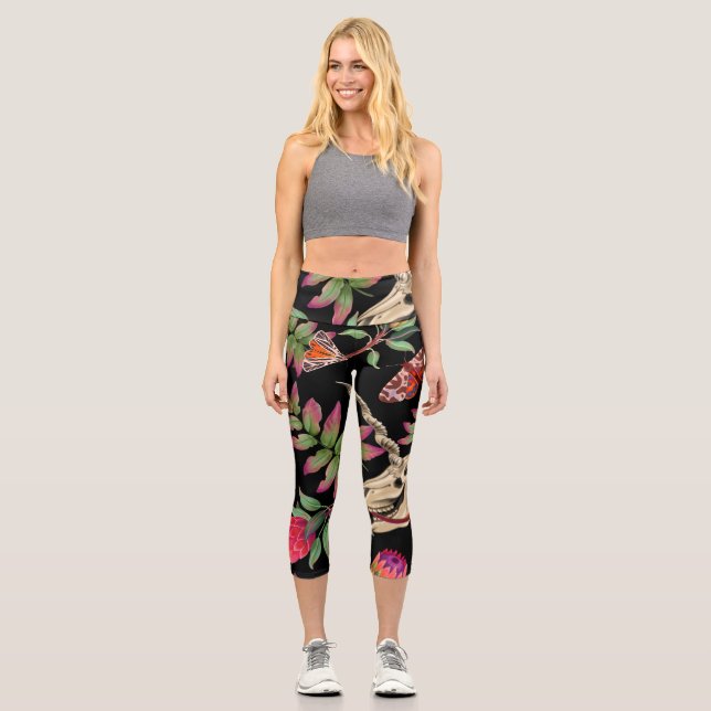 Magical Forest Unicorn Dark Pattern. Capri Leggings (Front)