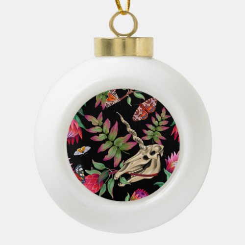 Magical Forest Unicorn Dark Pattern Ceramic Ball Christmas Ornament