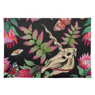 Magical Forest Unicorn Dark Pattern. Cloth Placemat