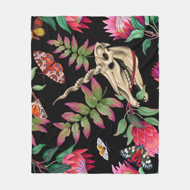 Magical Forest Unicorn Dark Pattern. Fleece Blanket (Front)