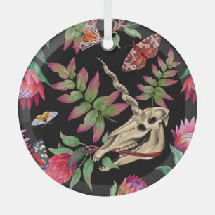 Magical Forest Unicorn Dark Pattern. Glass Ornament