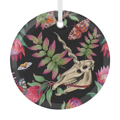Magical Forest Unicorn Dark Pattern. Glass Ornament