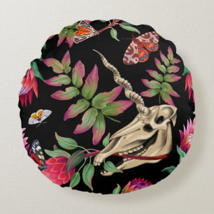 Magical Forest Unicorn Dark Pattern. Round Pillow