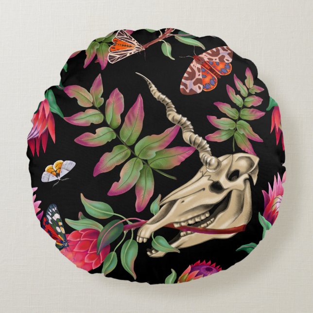 Magical Forest Unicorn Dark Pattern. Round Pillow (Front)