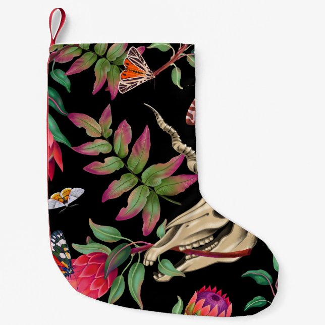 Magical Forest Unicorn Dark Pattern. Small Christmas Stocking (Front)