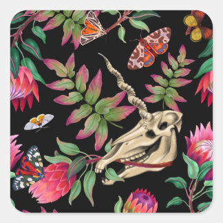 Magical Forest Unicorn Dark Pattern. Square Sticker