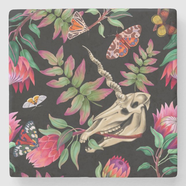 Magical Forest Unicorn Dark Pattern. Stone Coaster (Front)