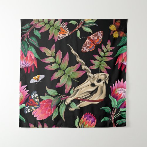 Magical Forest Unicorn Dark Pattern Tapestry