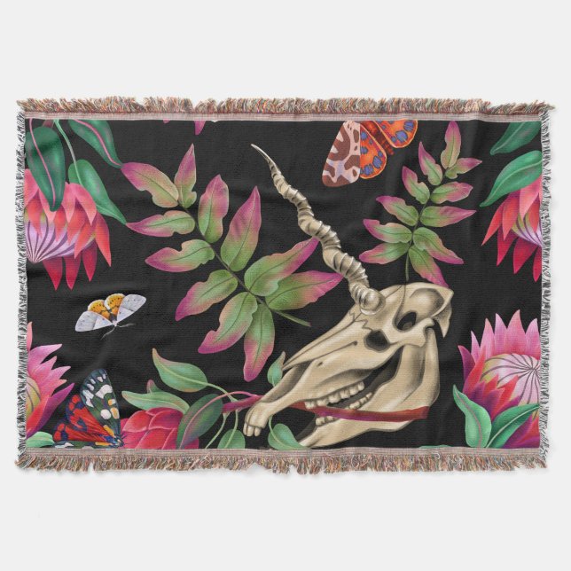 Magical Forest Unicorn Dark Pattern. Throw Blanket (Front)