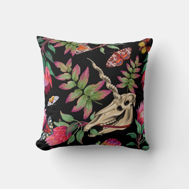 Magical Forest Unicorn Dark Pattern. Throw Pillow (Front)