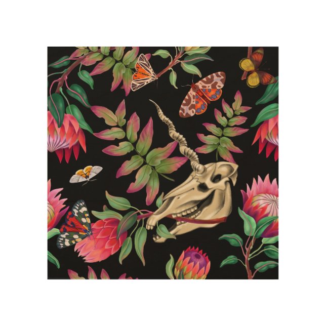 Magical Forest Unicorn Dark Pattern. Wood Wall Art (Front)
