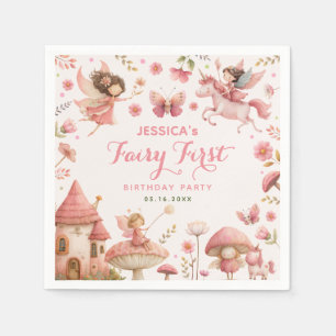 Magical Forest Unicorn Fairy First Birthday Party Napkins