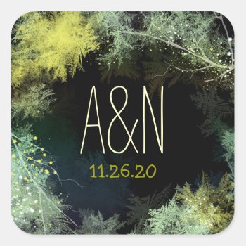 Magical Forest Wedding Monograms Square Sticker by BridalHeaven at Zazzle