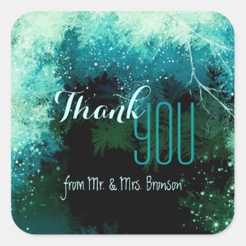 Magical Forest Wedding Thank You Square Sticker by BridalHeaven at Zazzle